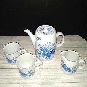 Rhapsody Royal Worcester Coffee Tea Pot & Creamer With 2 Cups Mugs 1975 England